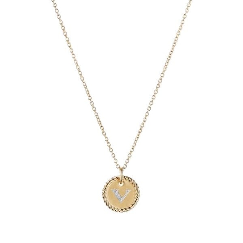 “V” Pendant with Diamonds in Gold on Chain