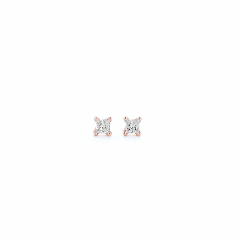 14K Rose Gold Princess Cut Diamond Stud Earrings