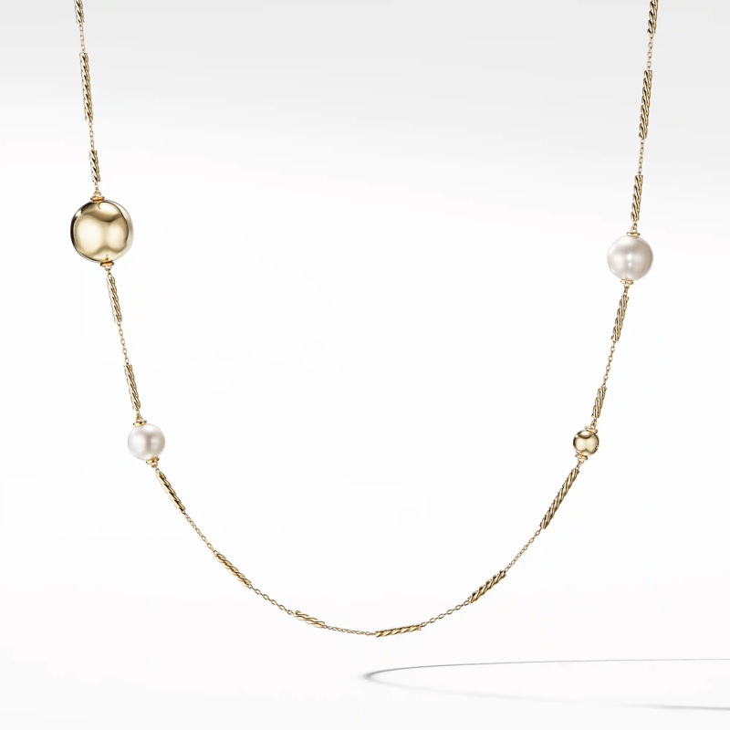 Solari Long Station Necklace with Pearls in 18K Gold