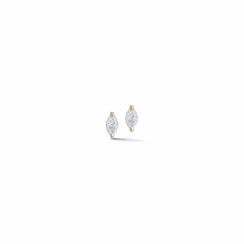 14K Rose Gold Marquise Diamond Stud Earrings