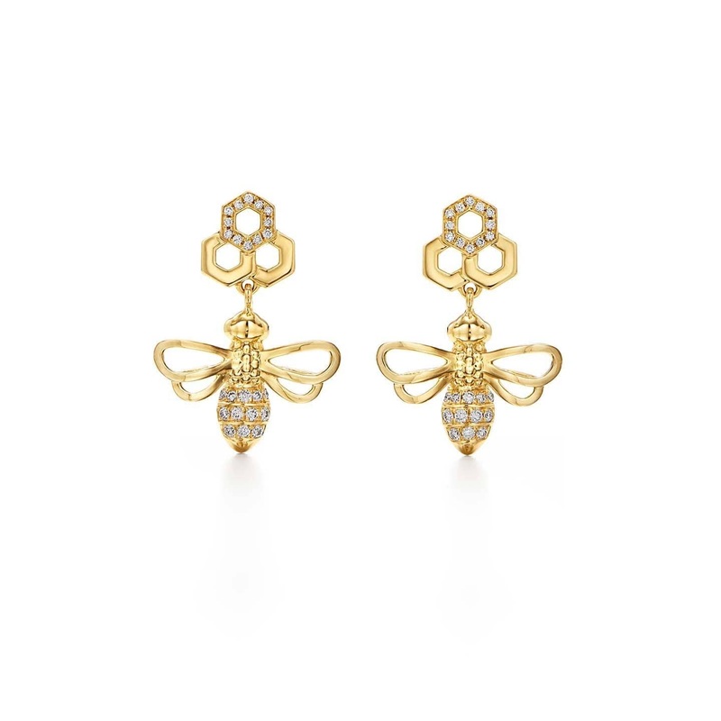 Temple St. Clair 18k Yellow Gold Diamond Bee Drop Earrings