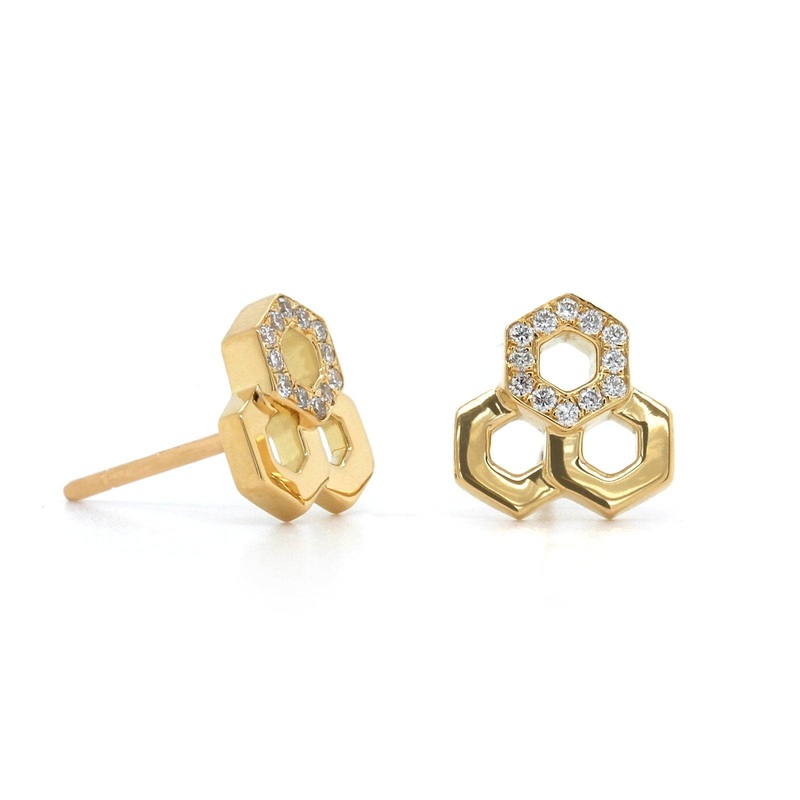 Temple St. Clair 18K Yellow Gold Diamond Hexagon Earrings