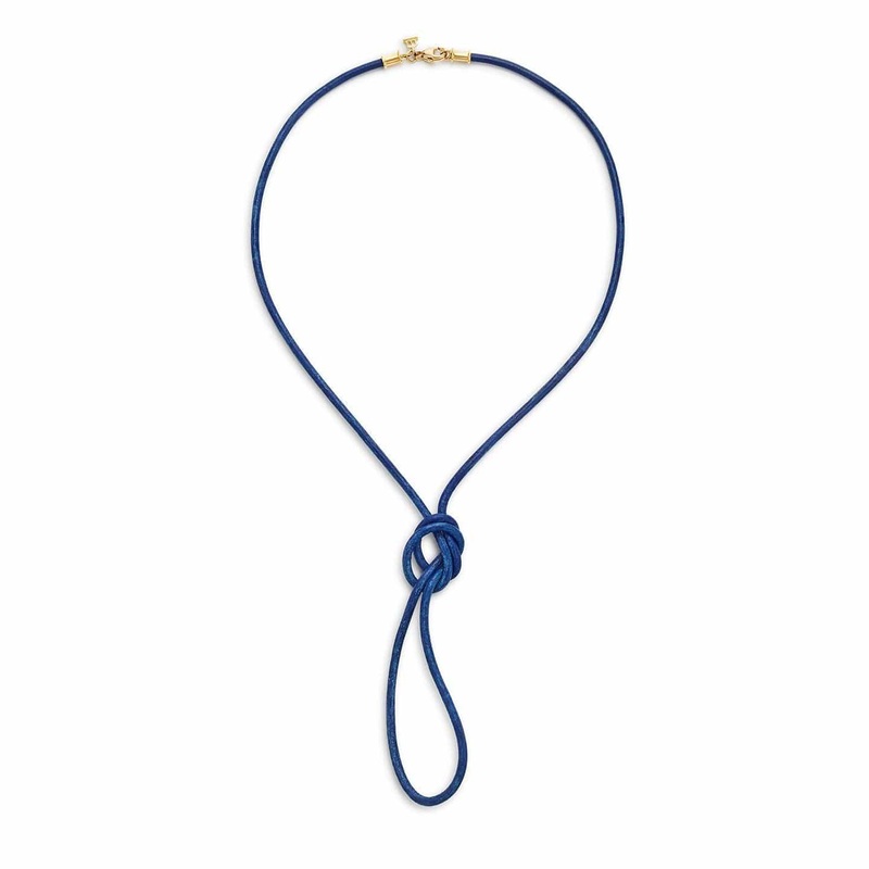Temple St. Clair 18K Yellow Gold Blue Leather Cord Necklace