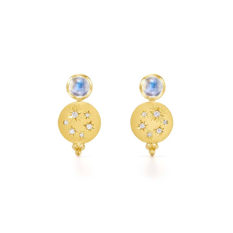 Temple St. Clair 18K Yellow Gold Cabochon Moonstone Diamond Dangle Earrings