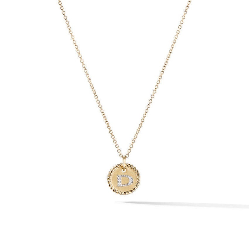 “D” Pendant with Diamonds in Gold on Chain
