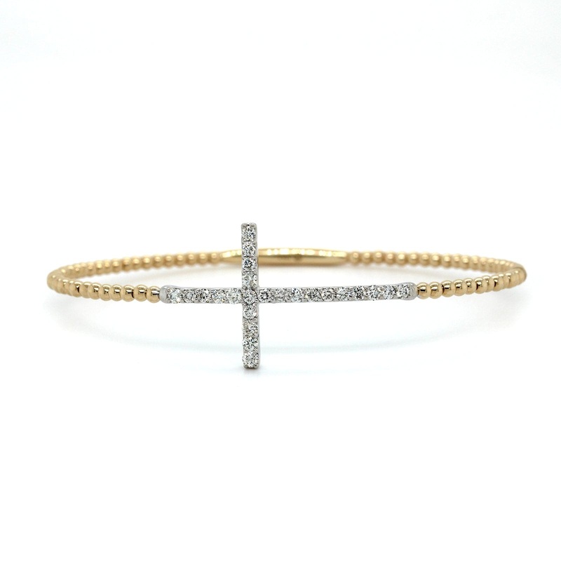 14K Two-Tone Sideway Cross Diamond Flex Bracelet