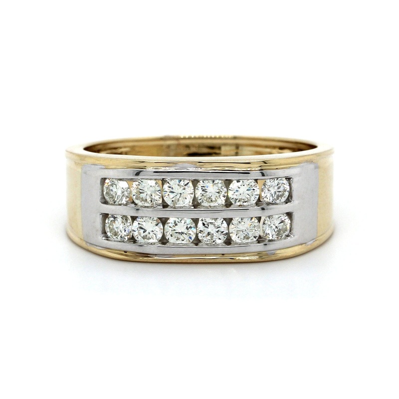 14K Yellow Gold 2 Row Diamond Band