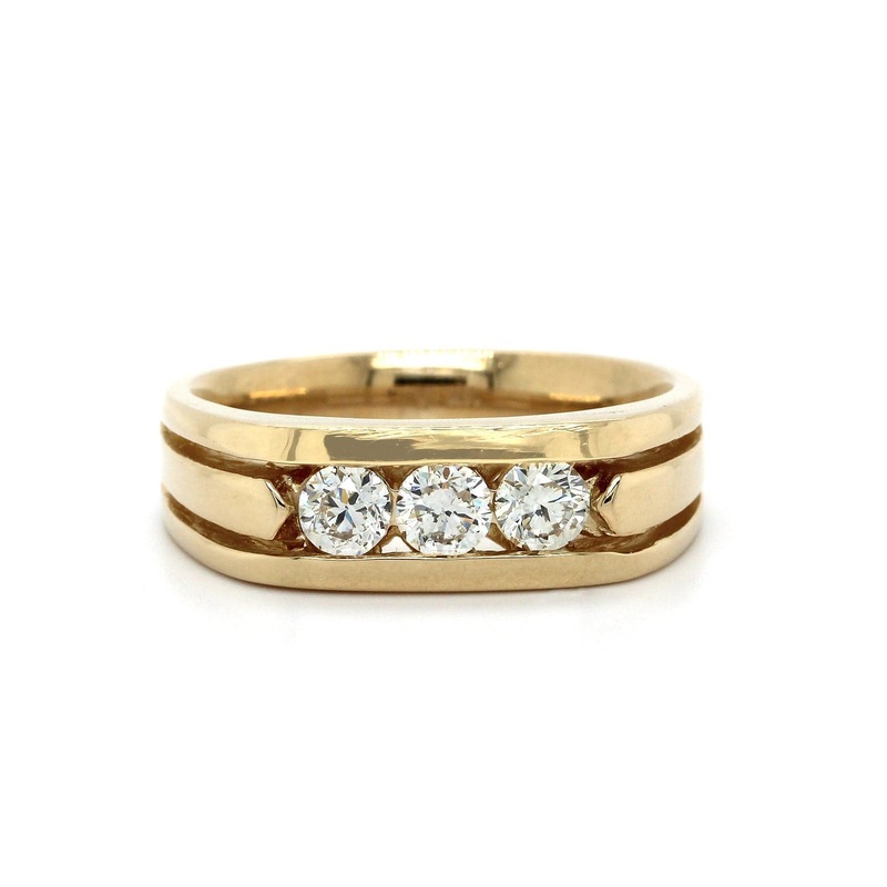 14K Yellow Gold 3 Stone Diamond Band