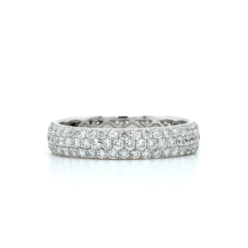 18K White Gold 3 Row Pave Diamond Eternity Band