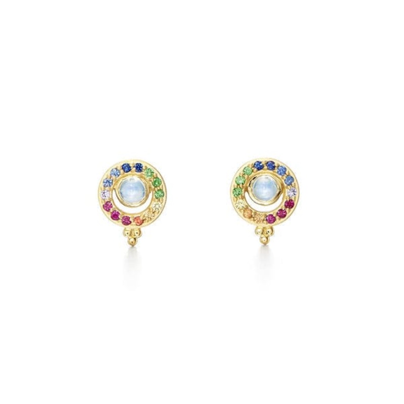 Temple St. Clair 18K Yellow Moonstone Rainbow Sapphire Stud Earrings