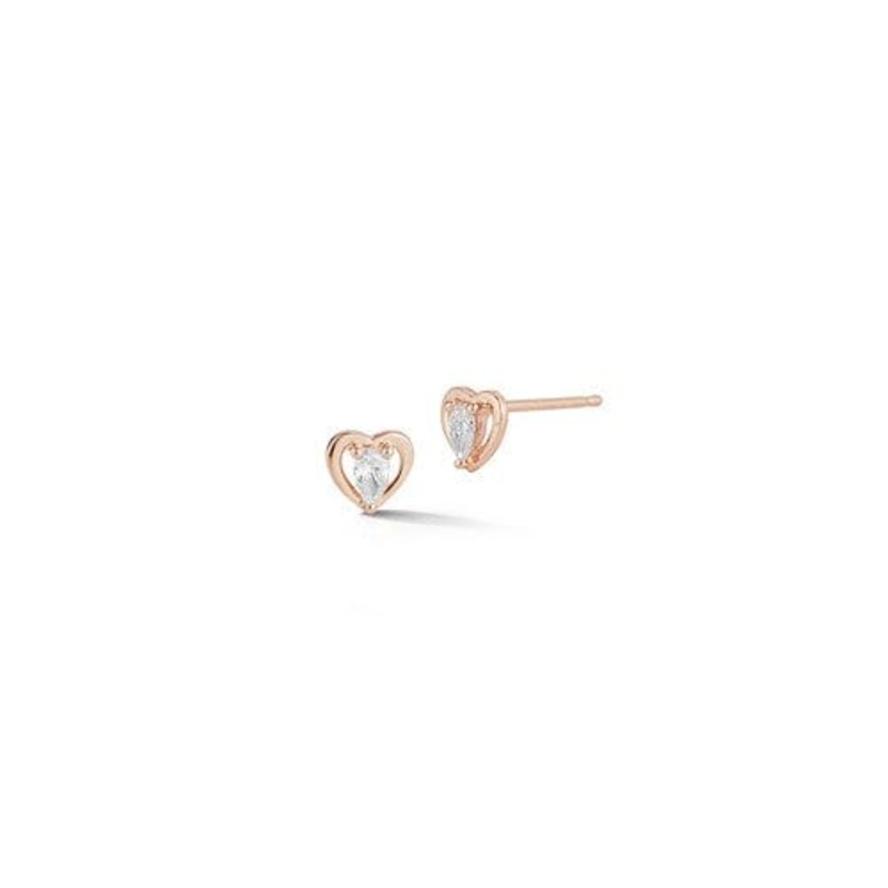 14K Rose Gold Pear Shape Diamond Heart Stud Earrings