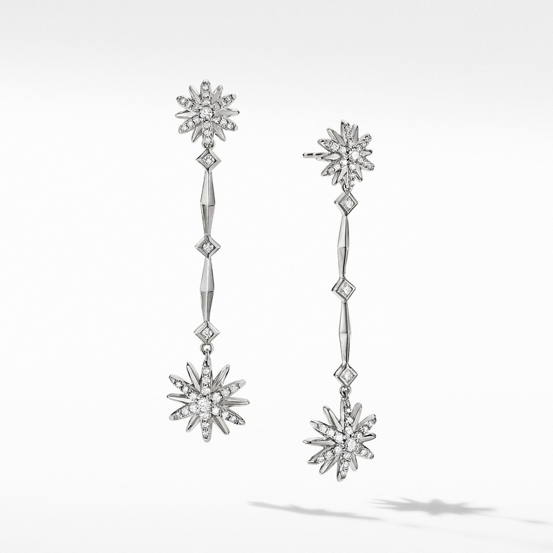 Starburst Long Drop Earrings with Pav Diamonds