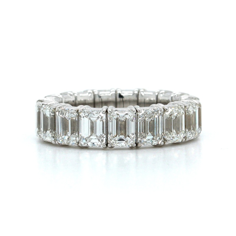 Zydo 18K White Gold Emerald Cut Diamond Eternity Stretch Band