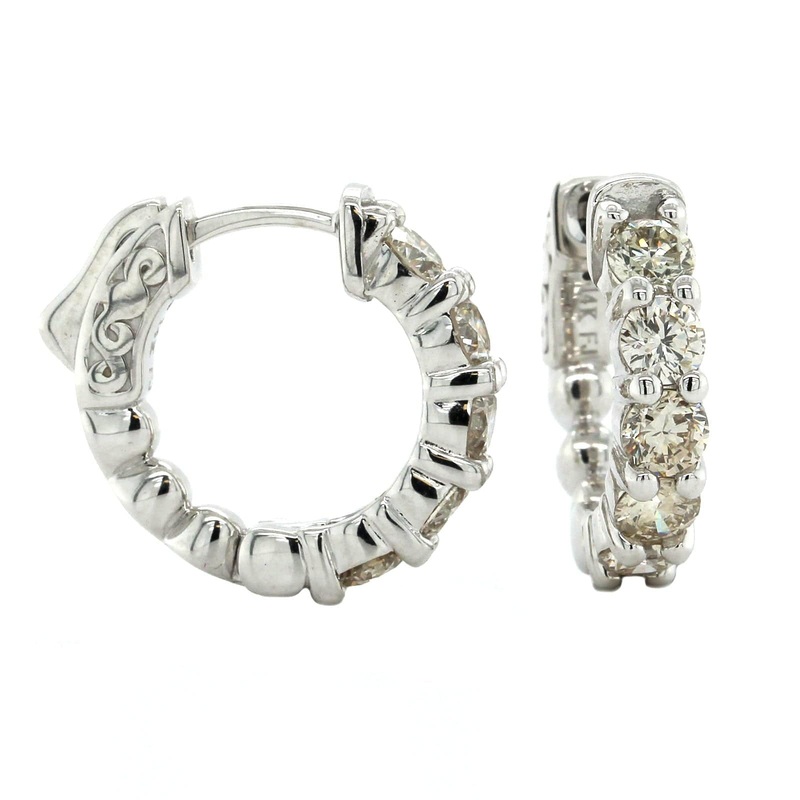 14K White Gold 5 Diamond Huggie Earrings