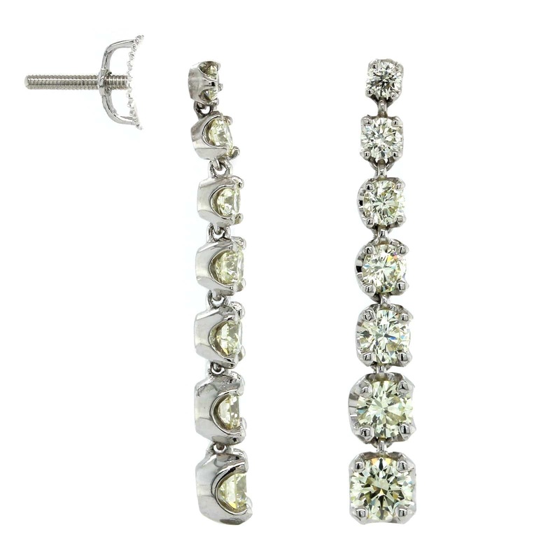 14K White Gold 7 Stone Diamond Drop Earrings