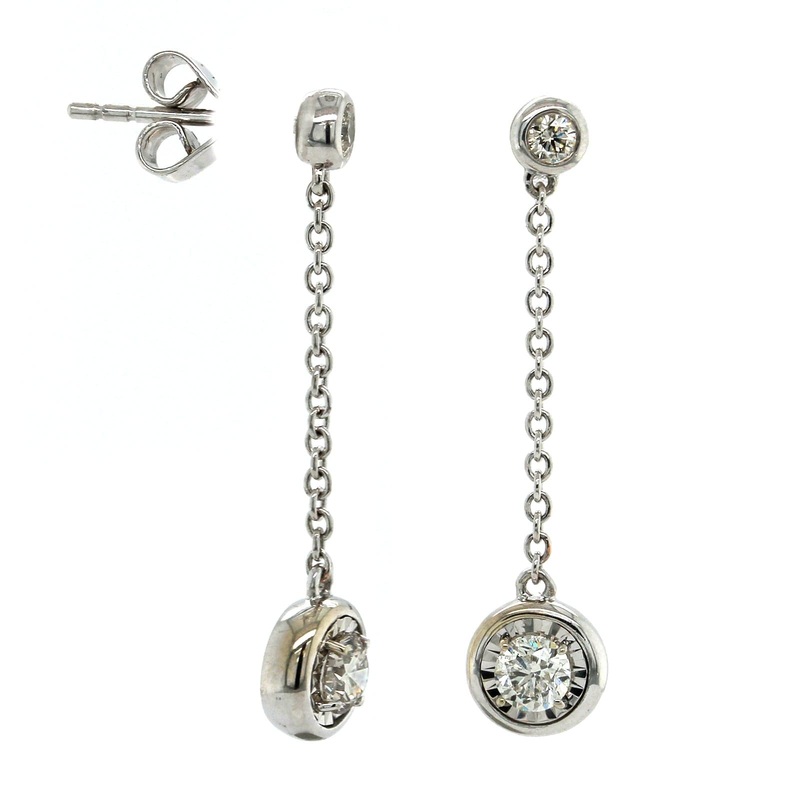 14K White Gold Bezel Set Diamond Drop Earrings
