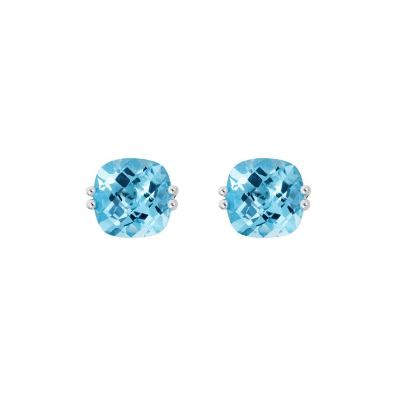 14K White Gold Cushion Blue Topaz Stud Earrings