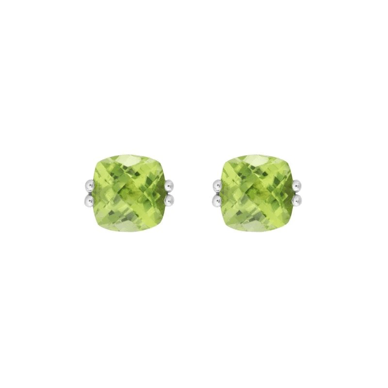 14K White Gold Cushion Peridot Stud Earrings