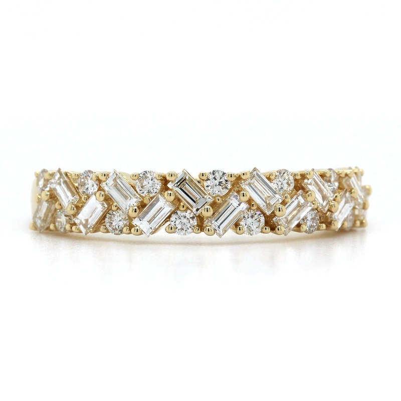 14K Yellow Gold Baguette and Round Diamond Band