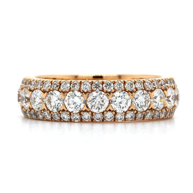 18K Rose Gold 3 Row Diamond Band