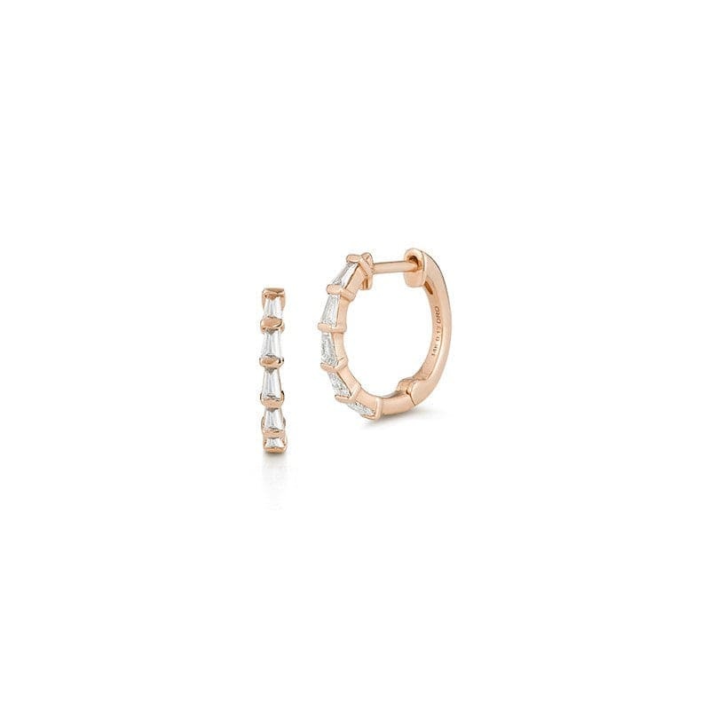 14K Rose Gold Baguette Huggie Earrings