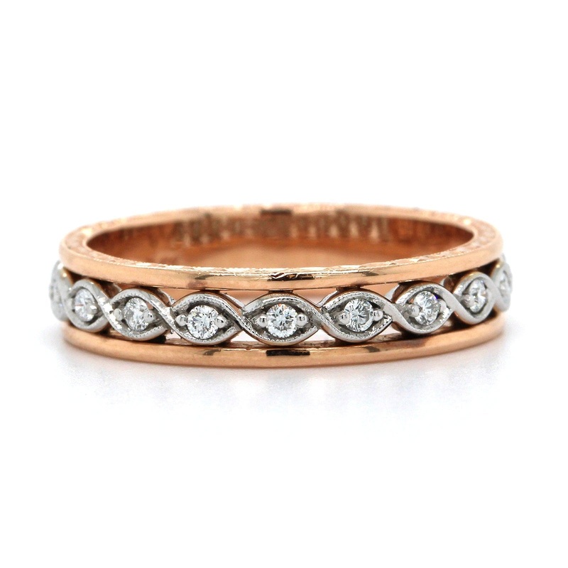 14K Rose Gold Bead Set Diamond Twist Band