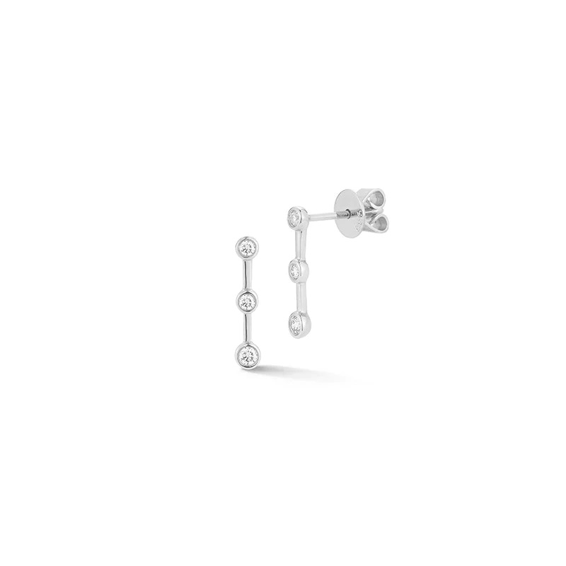 14K White Gold 3 Bezel Set Diamond Drop Earrings