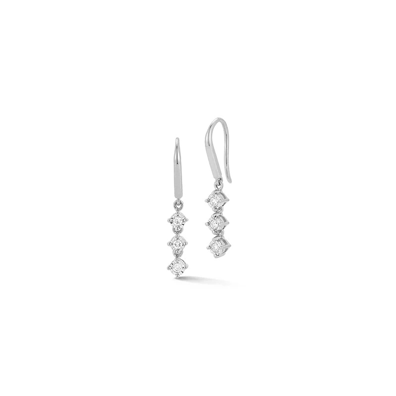 14K White Gold 3 Diamond Drop Earrings