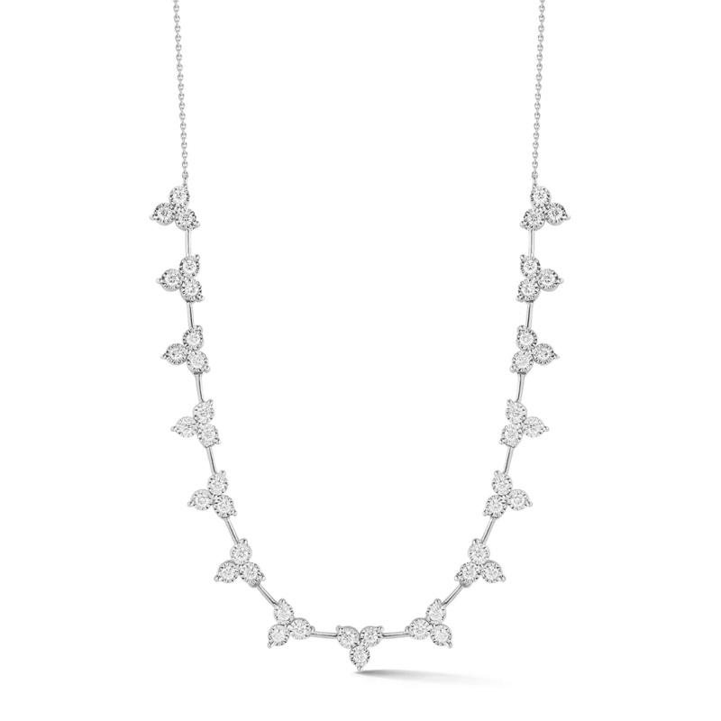 14K White Gold Trio Diamond Line Necklace