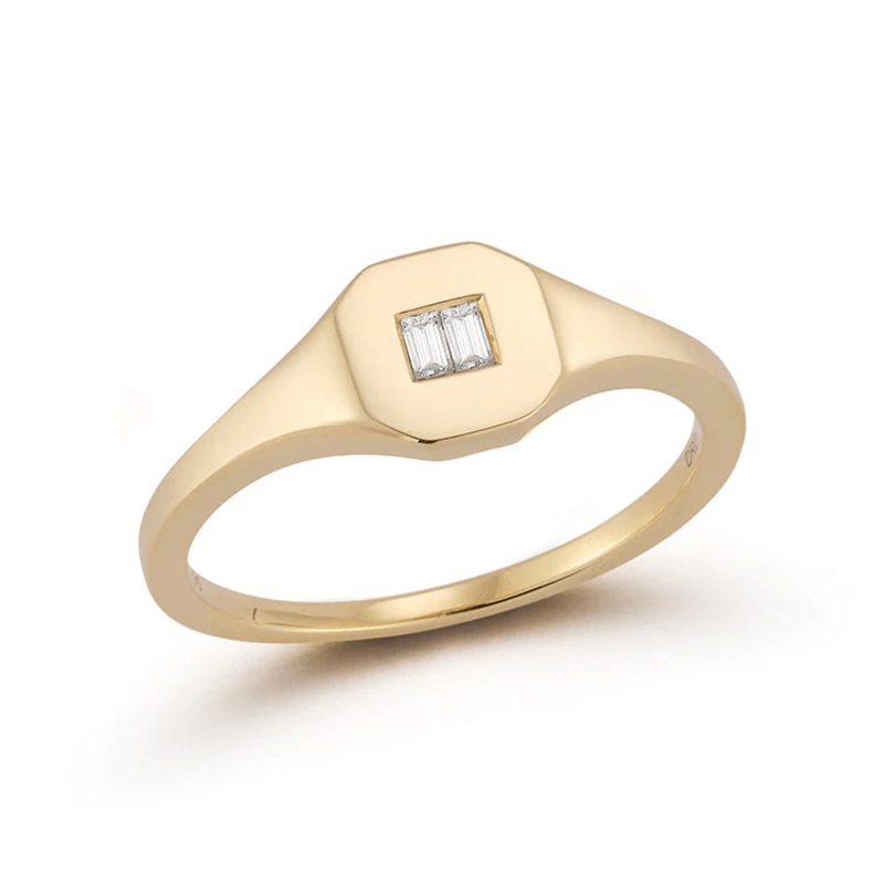 14K Yellow Gold Baguette Diamond Signet Ring
