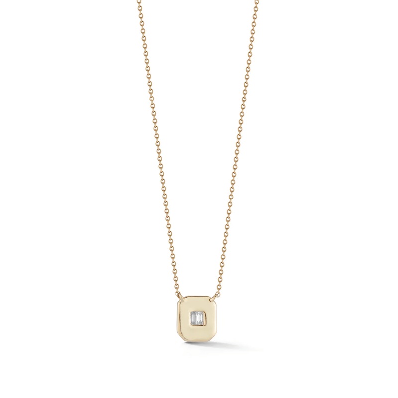 14K Yellow Gold Baguette Diamond Tag Necklace