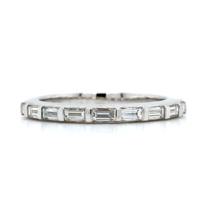 18K White Gold Baguette Diamond Engraved Band
