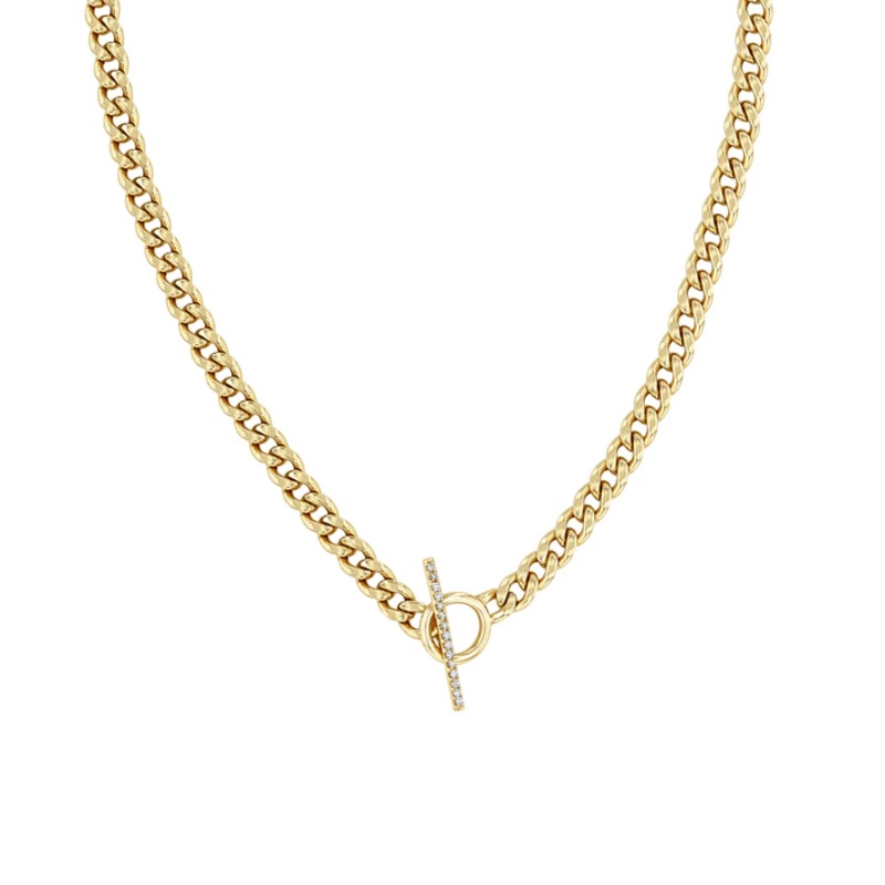 Zoe Chicco 14K Yellow Gold Curb Link Diamond Toggle Necklace