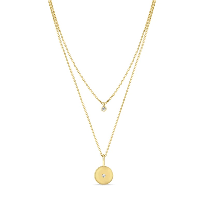Zoe Chicco 14K Yellow Gold Diamond Disc and Pendant Double Chain Necklace