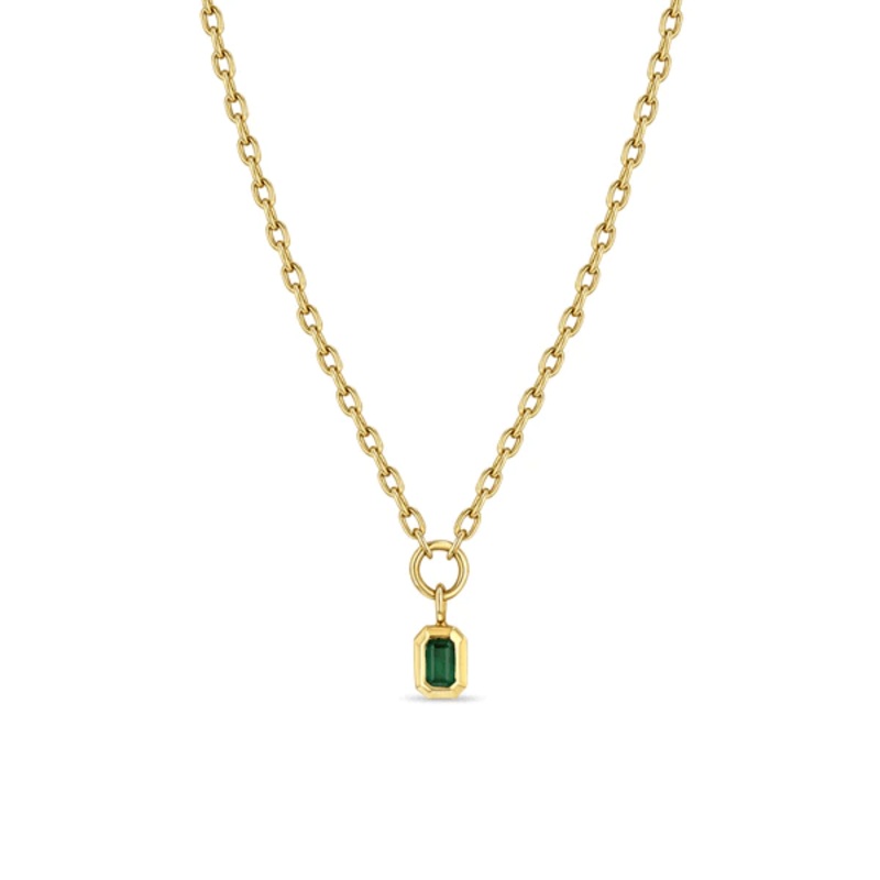 Zoe Chicco 14K Yellow Gold Emerald Vertical Drop Pendant Necklace