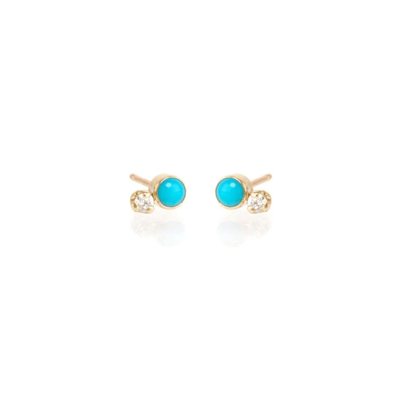 Zoe Chicco 14K Yellow Gold Turquoise and Diamond Stud Earrings