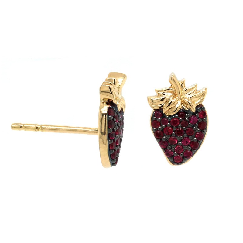 Sorellina Diamond and Ruby Strawberry Motif Studs