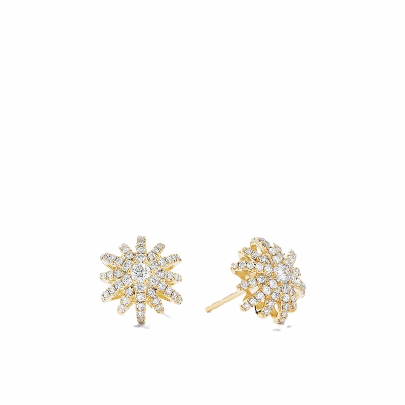 Starburst Stud Earrings in 18K Yellow Gold with Full Pav Diamonds