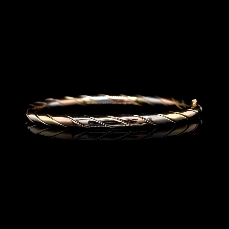 14K Tricolor Gold Estate Hinged Bracelet