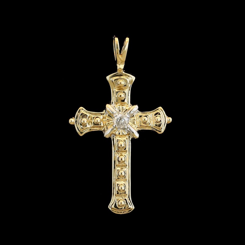 14K Two-tone Gold Estate Diamond Cross Pendant