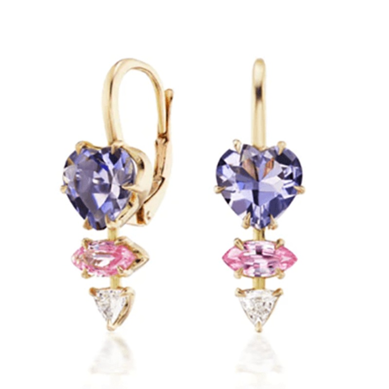 Sorellina 18K Yellow Gold Multi Gemstone Heart Shape Drop Earrings