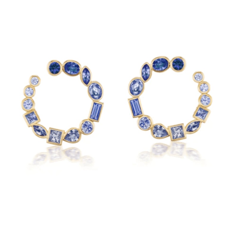 Sorellina 18K Yellow Gold Ombre Sapphire Crescent Hoop Earrings