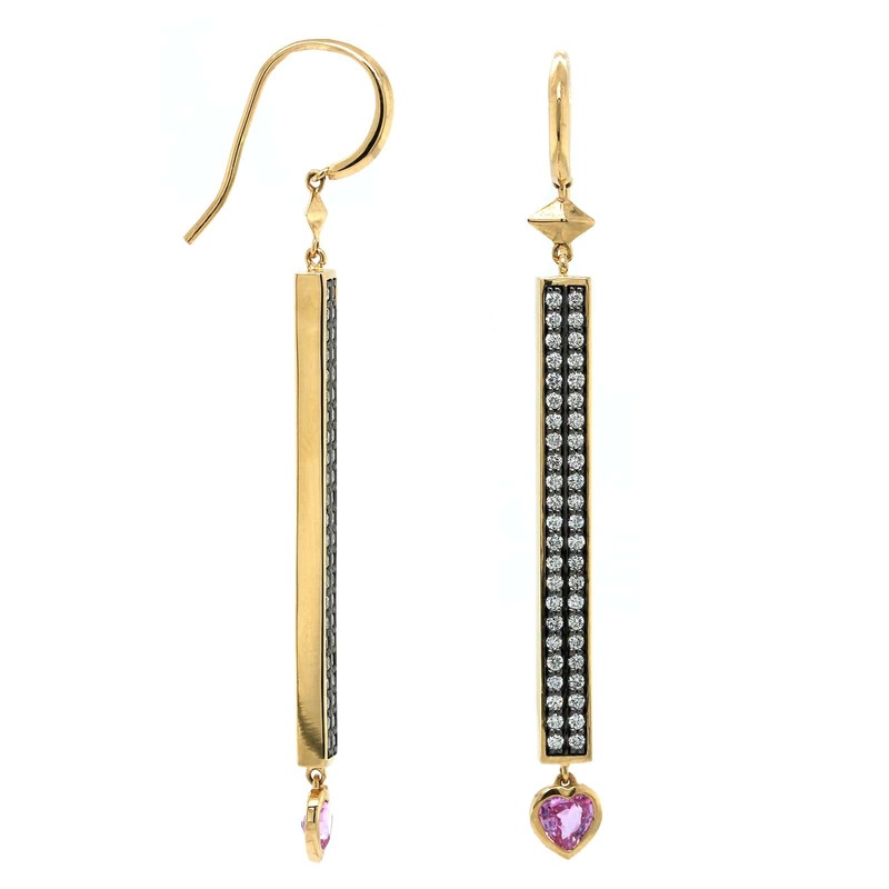 Sorellina 18K Yellow Gold Pave Diamond Sapphire Stick Earrings
