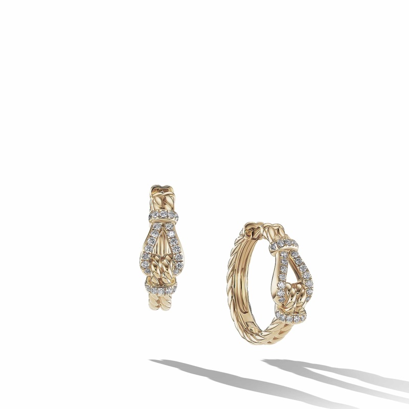 Thoroughbred Loop Hoop Earrings in 18K Yellow Gold with Pav Diamonds