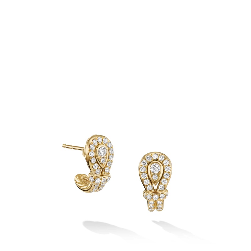 Thoroughbred Loop Huggie Hoop Earrings in 18K Yellow Gold with Full Pav Diamonds