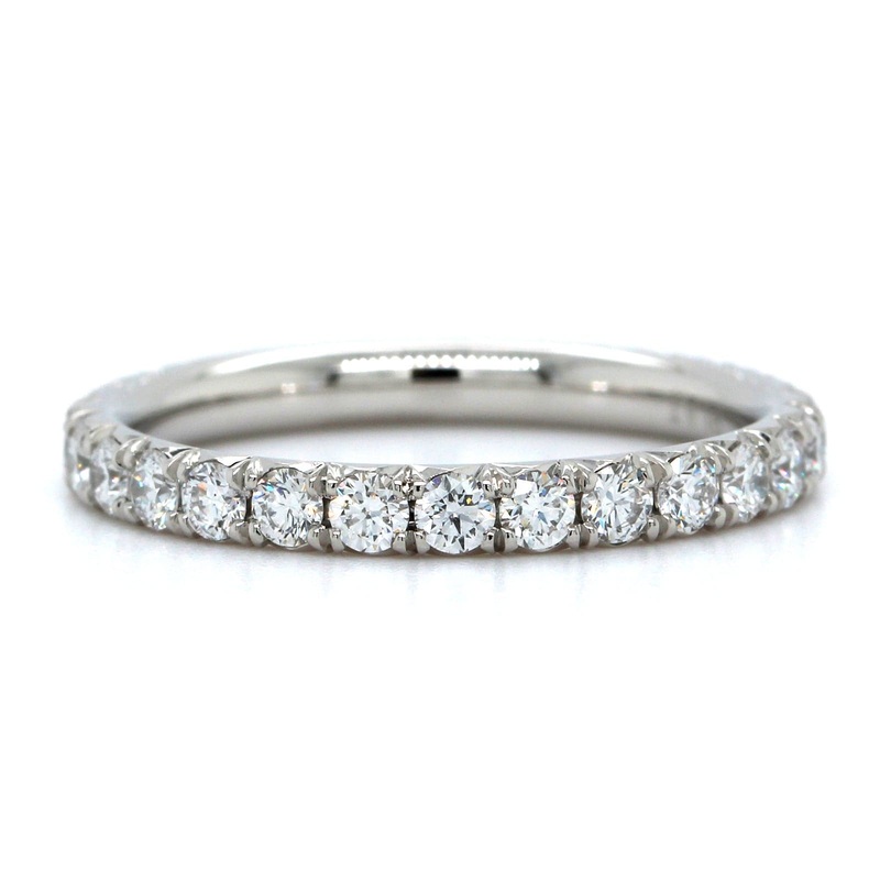 Platinum Shared Prong Halfway Diamond Band