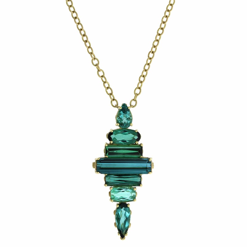 Suzy Landa 18K Yellow Gold Green Blue Tourmaline Totem Pendant