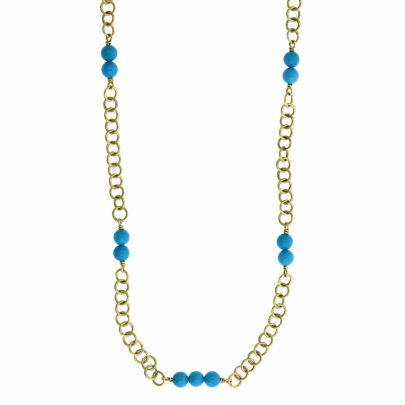 Suzy Landa 18K Yellow Gold Turquoise Bead Station Necklace