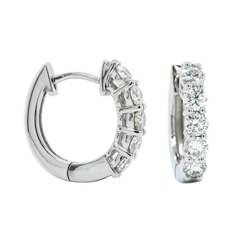 14K White Gold 5 Stone Huggie Earrings