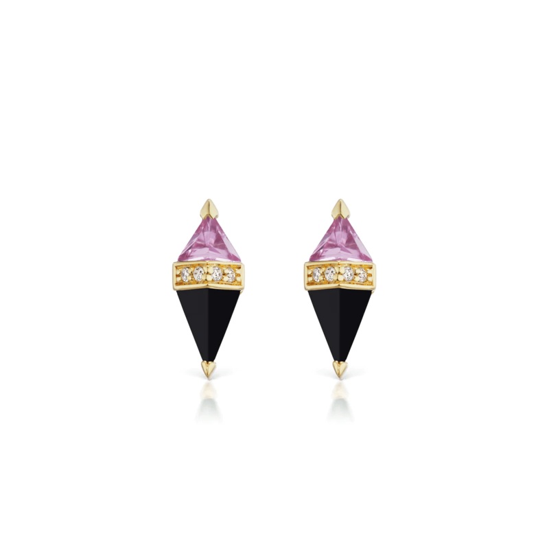 Sorellina 18K Yellow Gold Pietra Pink Topaz and Onyx Stud Earrings